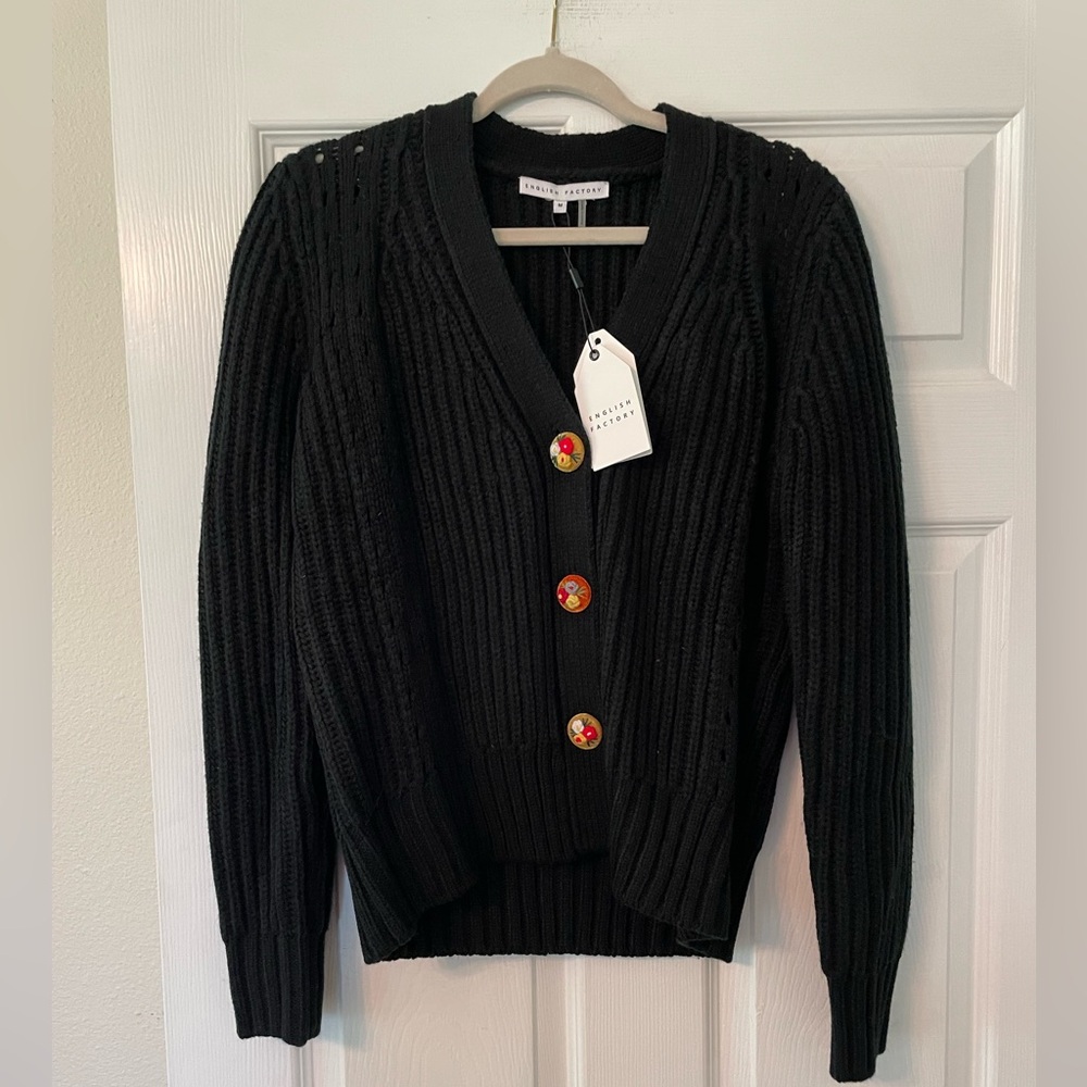 English Factory Black Cardigan with Red Buttons